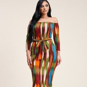 Multi Color Antenna  3/4 Sleeve Off The Shoulder